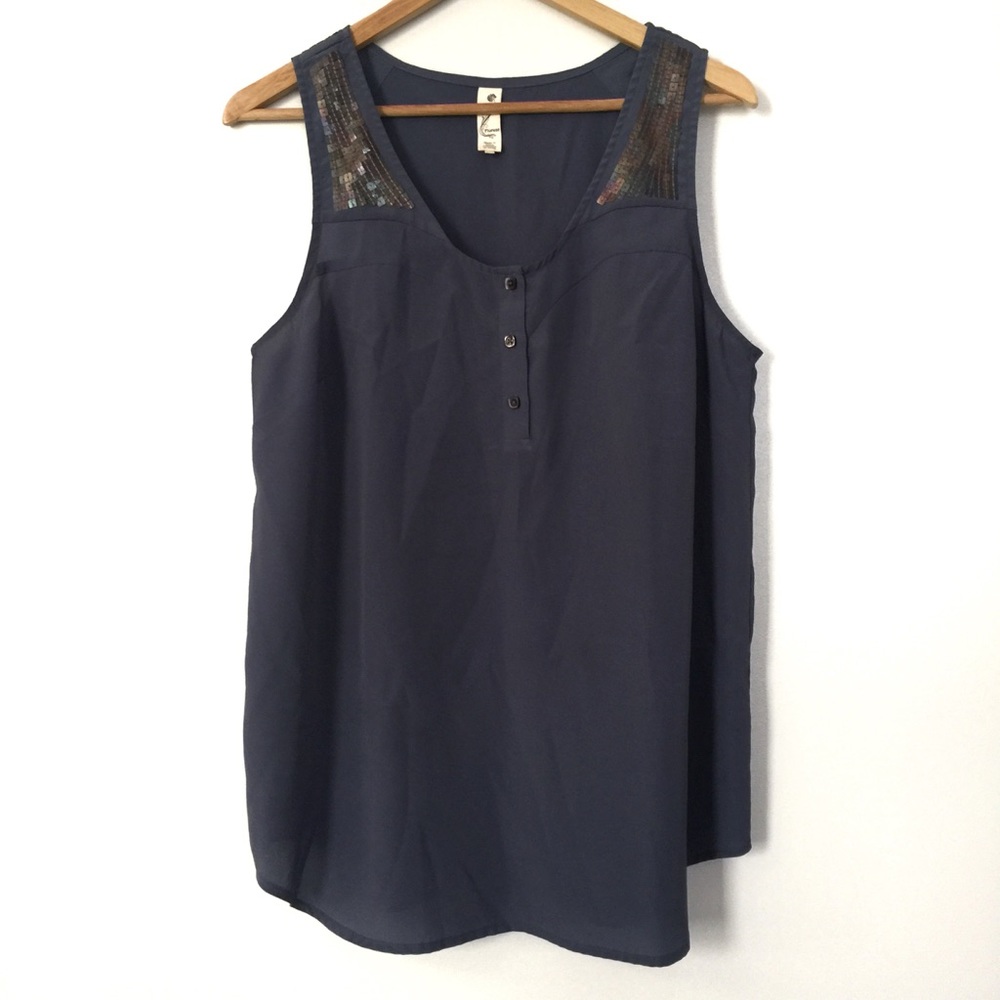 Navy Blue Floreat Sleeveless Blouse Size 10